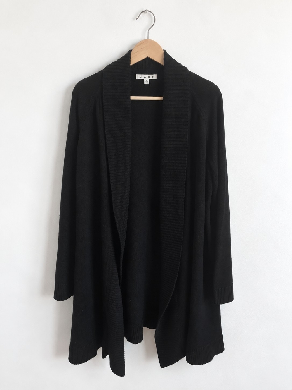 Cabi Black Open-Front Shawl Collar Cardigan Sweater